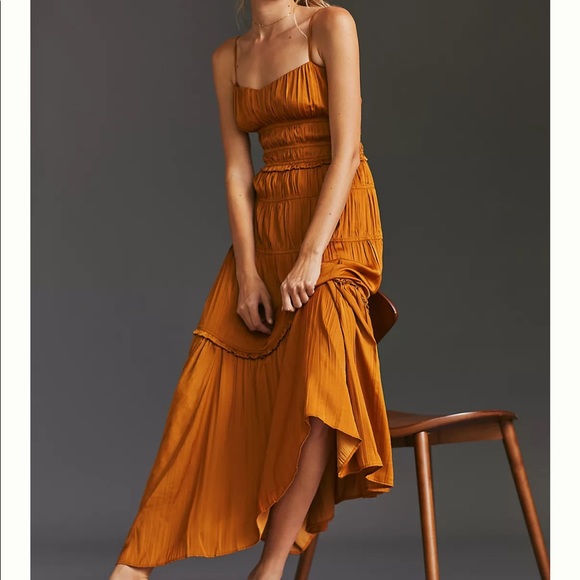 Anthropologie Ruched Slip Dress - bronze - Picture 2 of 9